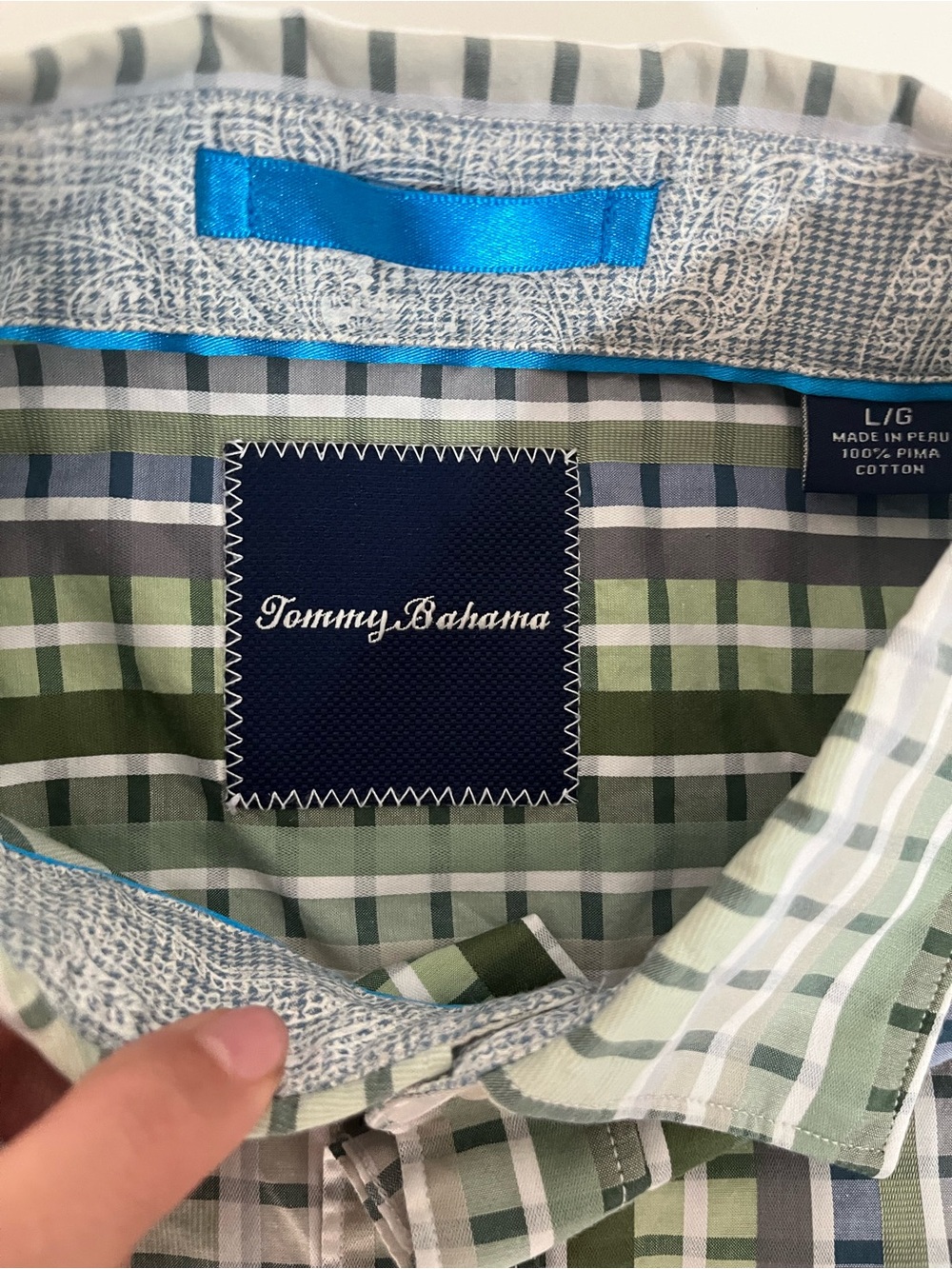 Tommy Bahama Luxury Pima Cotton Long Sleeve Shirt Green Multi-Color L - Picture 2 of 7